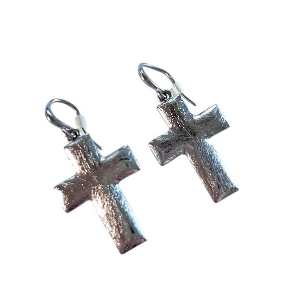 Brushed Silver Cross Earrings - Picture 3 of 4